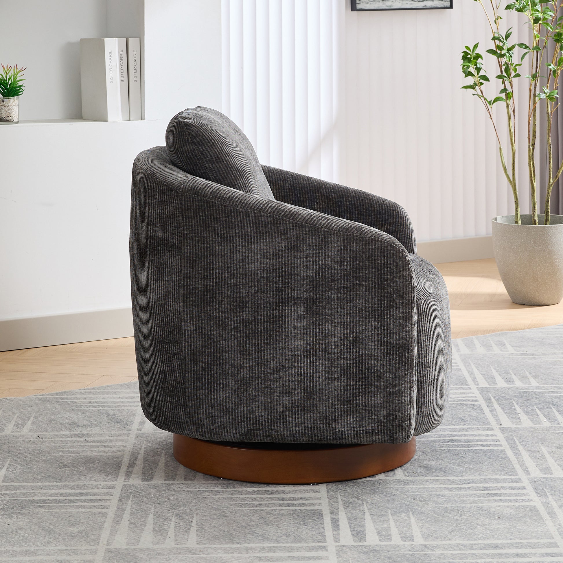 30.3"W Swivel Accent Barrel Chair And Comfy Round Accent Single Sofa Chair, 360 Degree Club Chair, Lounge Armchair For Living Room Bedroom Nursery.Charcoal Charcoal Chenille