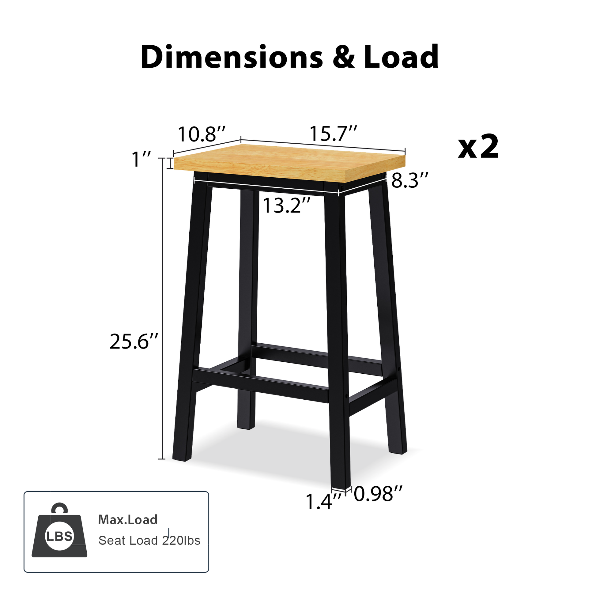 K&K Solid Wood Bar Stools Not Cheap Iron , 25.6" Tall Set Of 2 Bar Chairs, Kitchen Counter Stools With Footrests, Farmhouse Stools For Dining Room, Kitchen, Counter, Black Pine Wood Black White