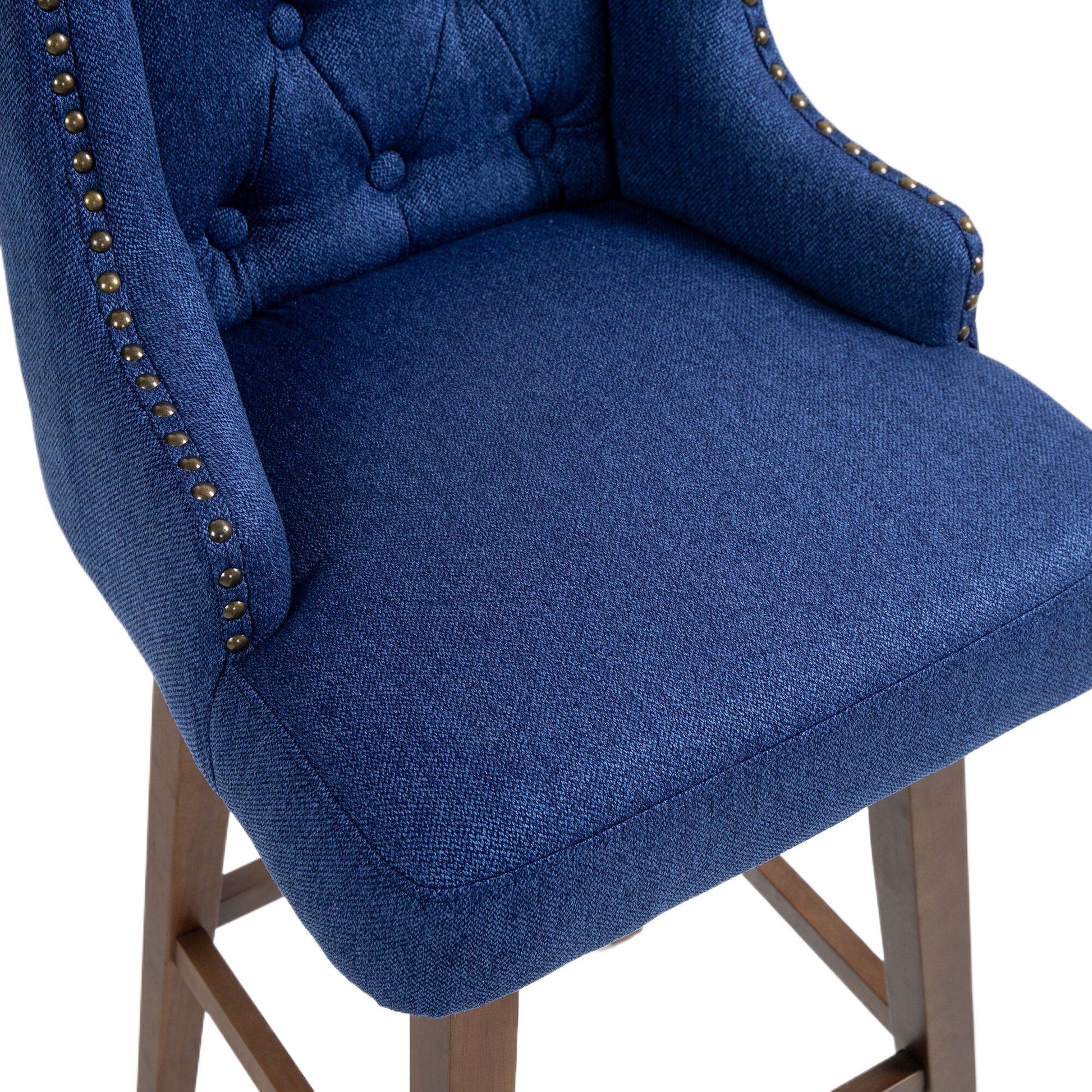 Coolmore Bar Stools Set Of 2 Counter Height Chairs With Footrest For Kitchen, Dining Room And 360 Degree Solid Wood Legs Swivel Bar Stools Set Of 2 Navy Linen Navy Foam Linen