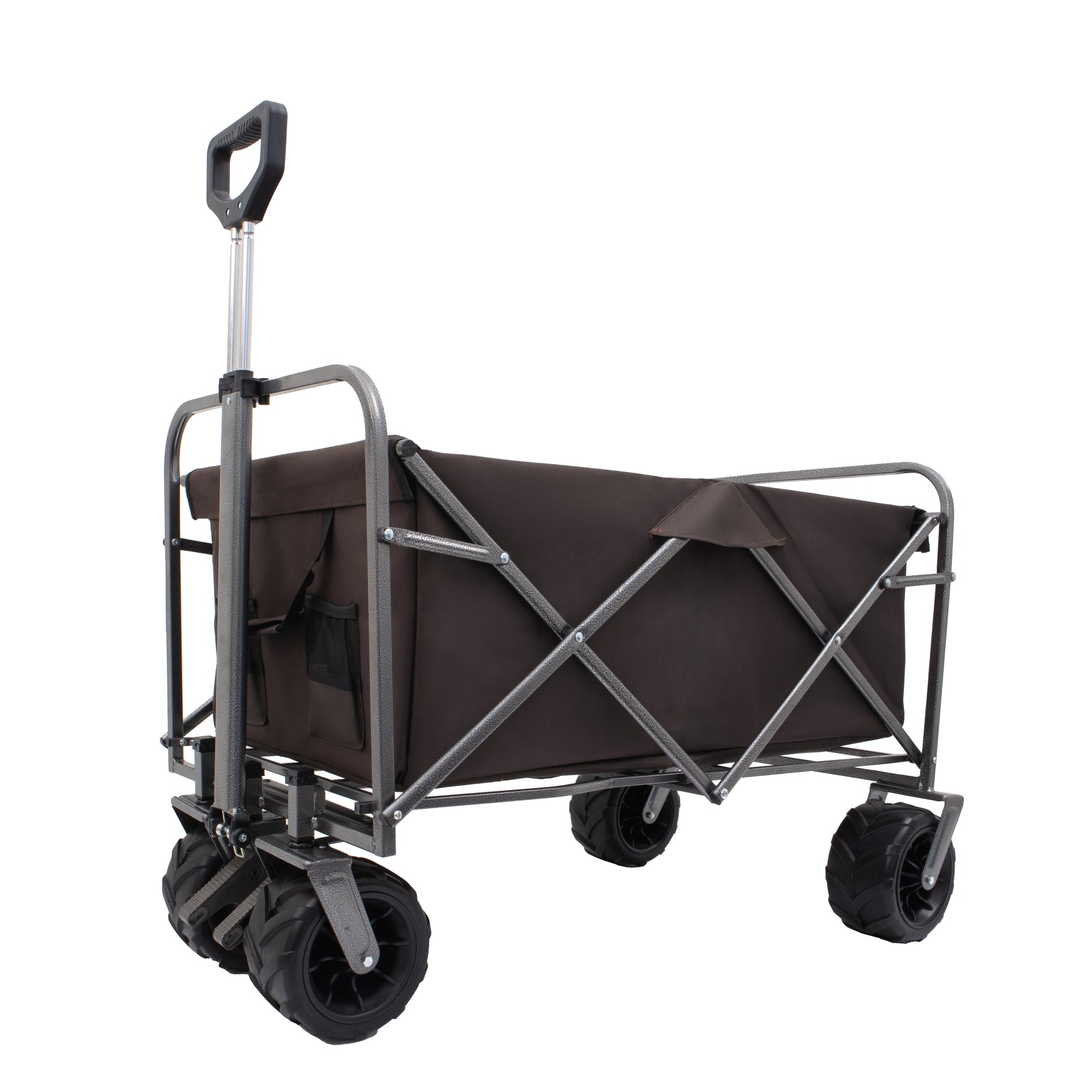 Outdoor Garden Park Utility Kids Wagon Portable Beach Trolley Cart Camping Foldable With Big Wheels Folding Wagon Black Brown Garden & Outdoor Fabric Steel