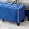 Upholstered Velvet Storage Ottoman Bench For Bedroom, End Of Bed Bench With Rivet Design, Tufted Foot Rest Stool,Blue Blue Blue Mdf