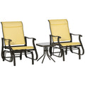 Outsunny 3 Piece Outdoor Gliders Set Bistro Set With Steel Frame, Tempered Glass Top Table For Patio, Garden, Backyard, Lawn, Beige Beige Fabric Metal