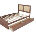 Full Size Wood Storage Platform Bed With 4 Drawers, Rattan Headboard, Espresso Box Spring Not Required Full Antique Espresso Wood Bedroom Bed Frame Wood Rattan