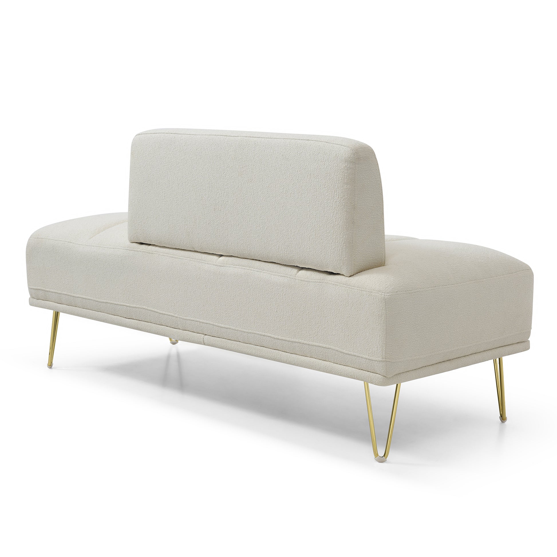 56.3"Inch Width Modern End Of Bed Bench,Teddy Fabric Upholstered 2 Seater Sofa Couch Entryway Ottoman Bench, Fuzzy Sofa Stool Footrest Window Bench With Gold Metal Legs For Bedroom, Living Room,Beige Beige Wood Primary Living Space Modern Foam Teddy 2