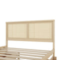 Queen Size Wood Storage Platform Bed With 4 Drawers, Rattan Headboard, Nature Box Spring Not Required Queen Antique Natural Wood Bedroom Bed Frame Wood Rattan