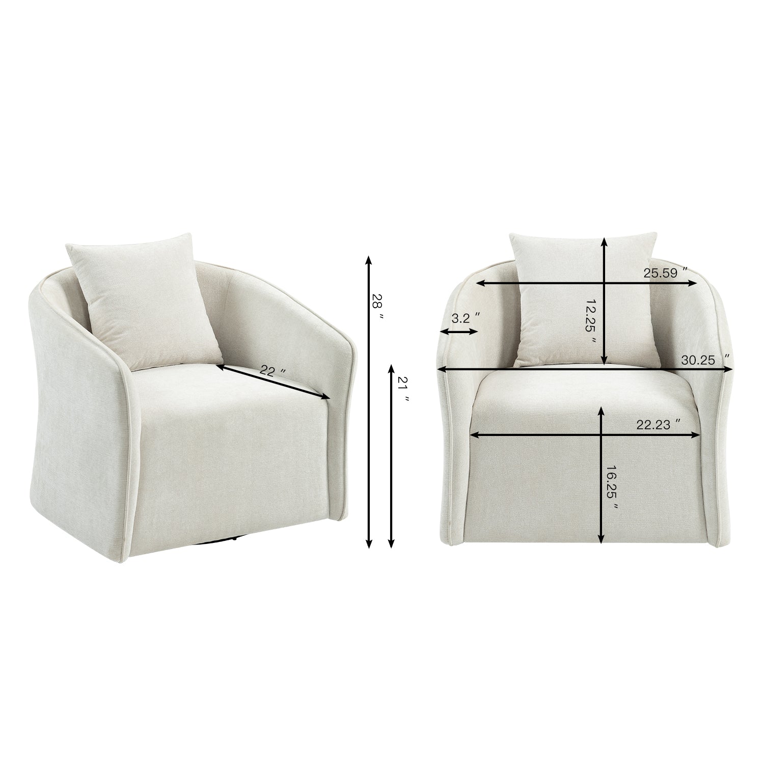 Mid Century Modern Accent Chair With Wood Frame, Upholstered Swivel Chair For Living Room Chairs With Waist Cushion, Reading Armchair For Bedroom Sunroom White Bedroom Modern Foam Velvet