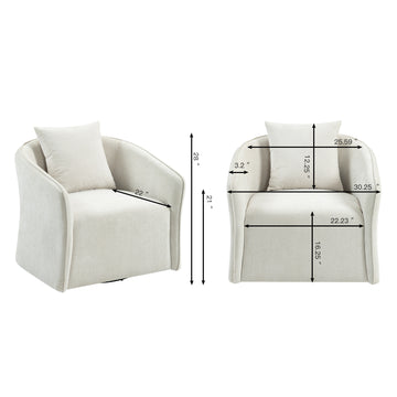 Mid Century Modern Accent Chair With Wood Frame, Upholstered Swivel Chair For Living Room Chairs With Waist Cushion, Reading Armchair For Bedroom Sunroom White Bedroom Modern Foam Velvet