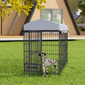 Large Dog Kennel Outdoor Pet Pens Dogs Run Enclosure Animal Hutch Metal Coop Fence With Roof Cover 6.6'L X 3.9'W X 5.9'H Black Gray Outdoor Kennel Iron