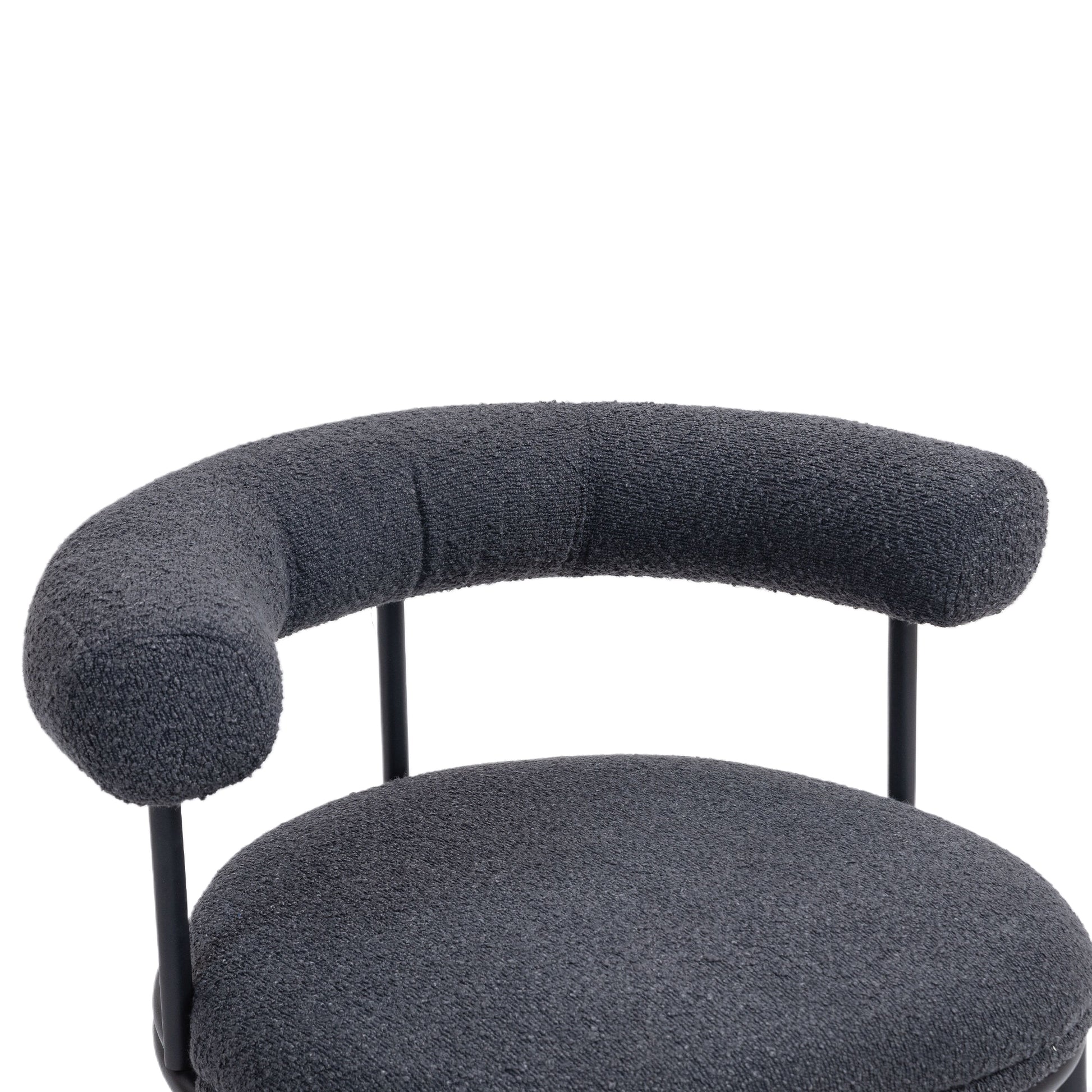 Coolmore Boucle Dining Chairs Set Of 2, Mid Century Modern Curved Backrest Chair, Round Upholstered Kitchen Chairs Carbon Black Boucle Carbon Black Foam Mdf Metal