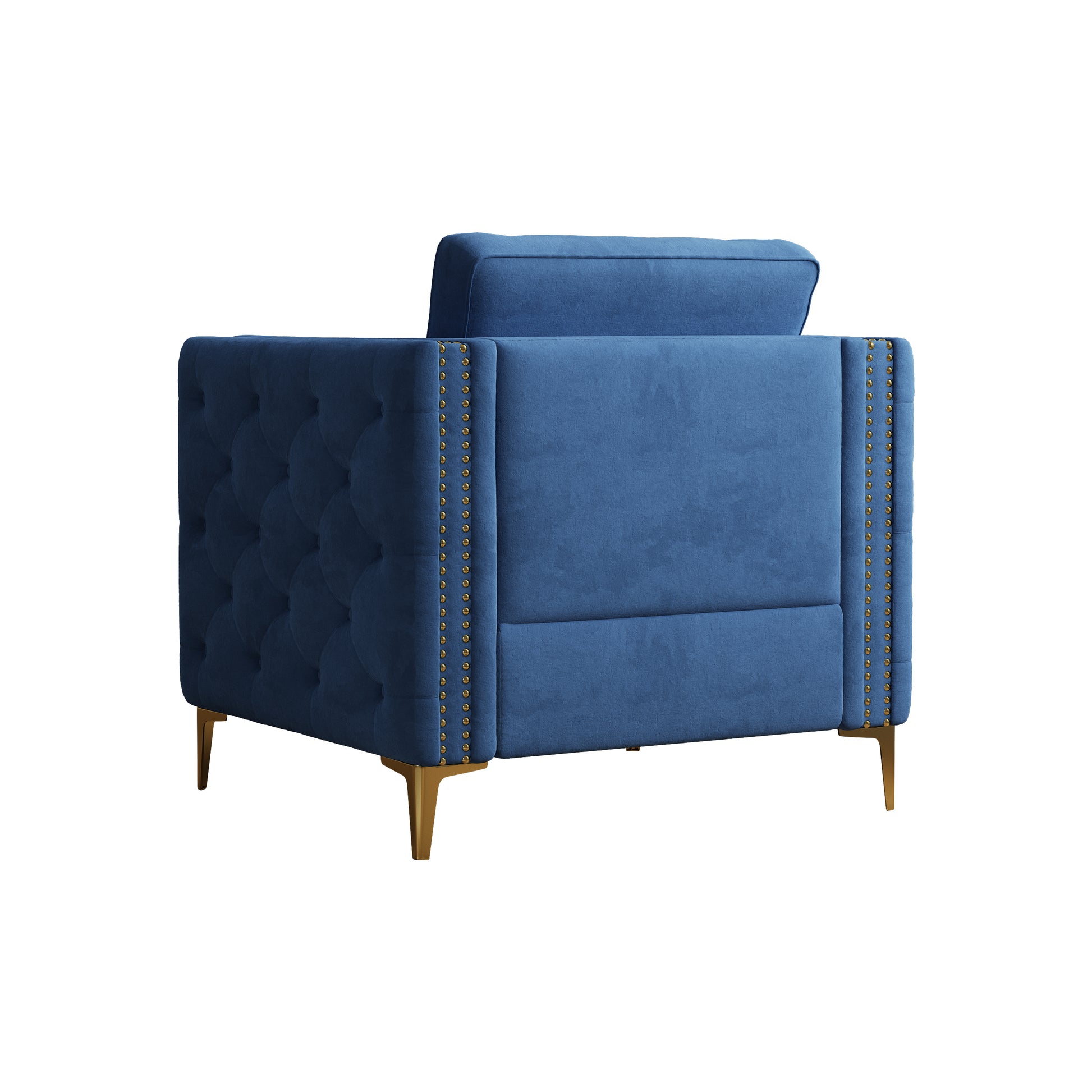Accent Chair For Living Room Upholstered Arm Chair With Metal Legs Navy Blue Velvet Navy Blue Foam Fabric
