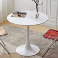 White Round Table, Modern Dining Table, Mdf Top And Steel Base Tulip Round Kitchen Table, Mid Century Coffee Table For Living Room 24 Inch White Mdf Steel