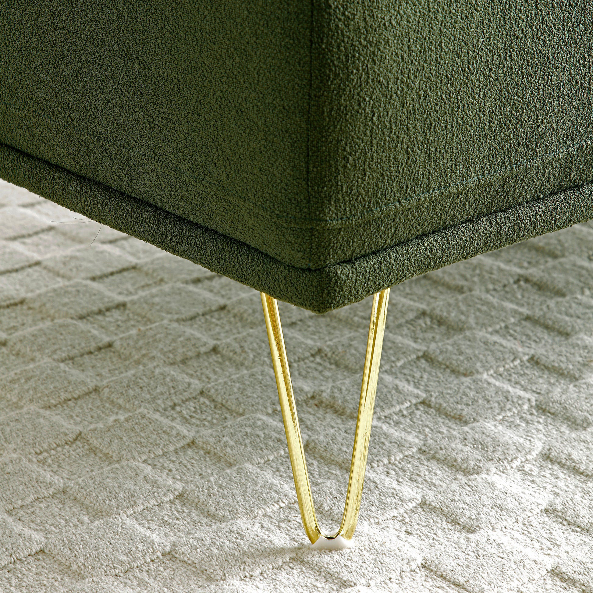 56.3"Inch Width Modern End Of Bed Bench,Teddy Fabric Upholstered 2 Seater Sofa Couch Entryway Ottoman Bench, Fuzzy Sofa Stool Footrest Window Bench With Gold Metal Legs For Bedroom, Living Room,Green Green Wood Primary Living Space Modern Foam Teddy 2