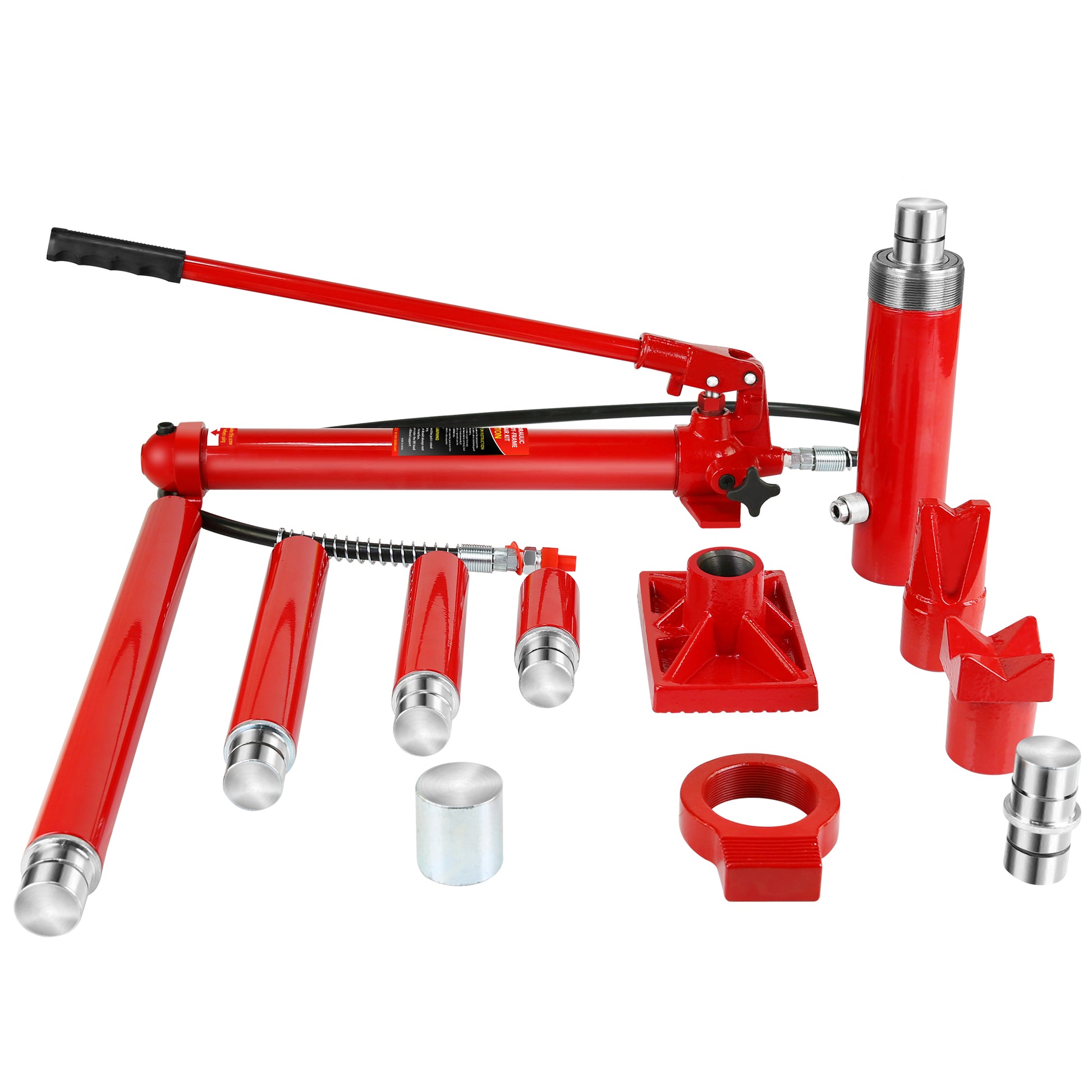 20 Ton Porta Power Kit, Portable Hydraulic Jack With1.43 M Oil Hose, Car Frame Repair Tool With Storage Case For Automotive Red Steel