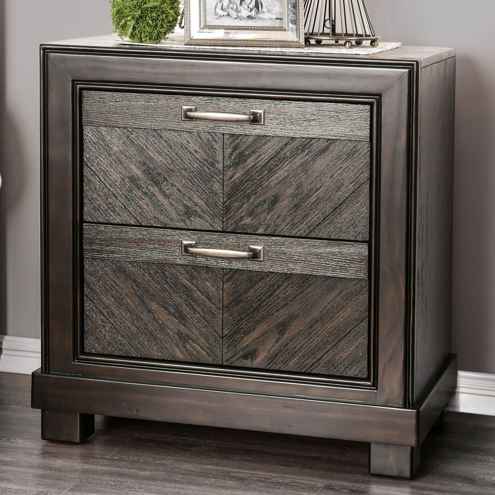 Espresso Color 1Pc Nightstand V Shape Plank Design Bedroom Furniture Bedside Table Nickel Bar Pull Solidwood 2 Storage Drawers Espresso Espresso 2 Drawers Bedroom Bedside Cabinet Contemporary,Modern,Transitional Solid Wood Espresso Solid Wood