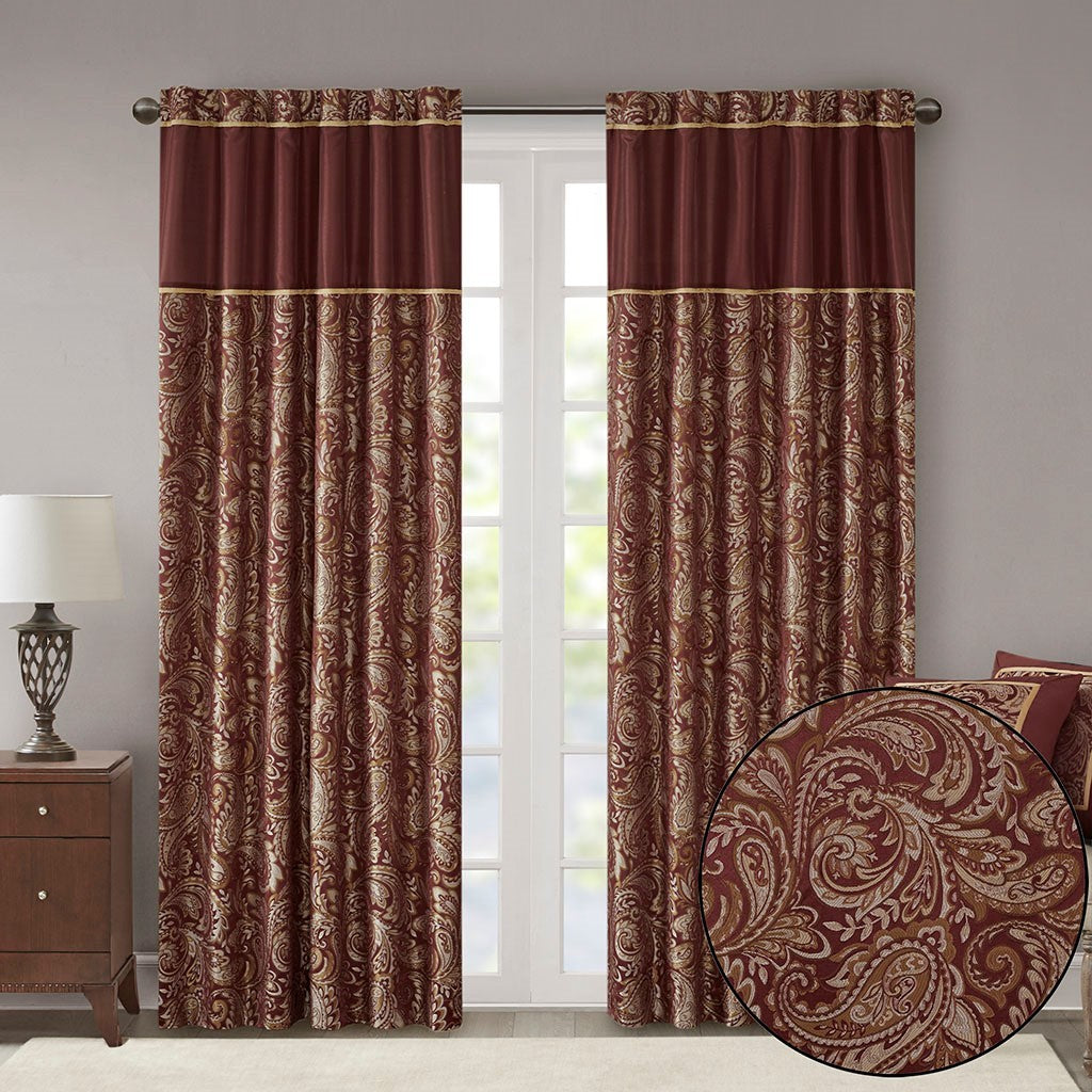 Jacquard Curtain Panel Pair 2 Pcs Window Panels Burgundy Polyester