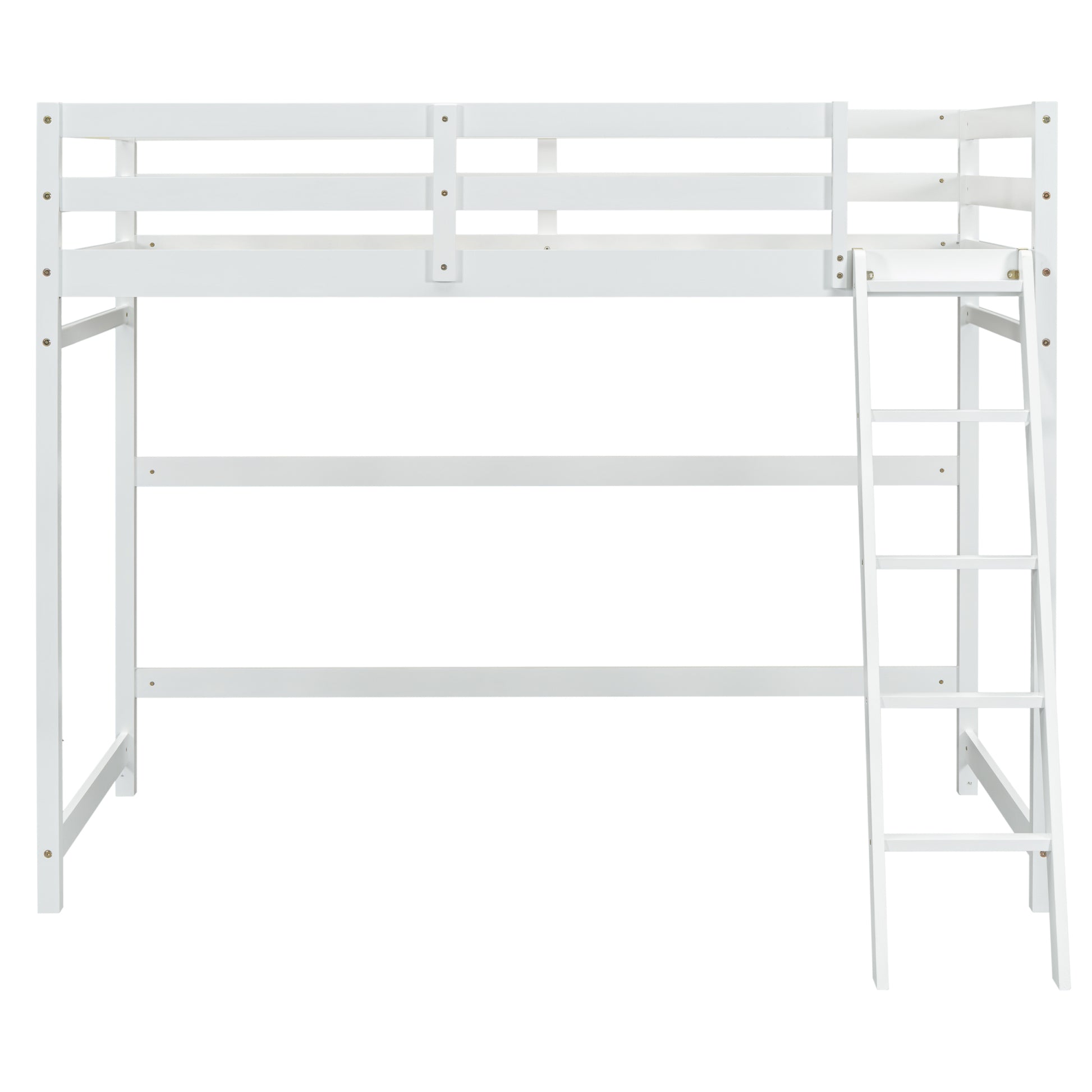 Twin Size High Loft Bed With Inclined Ladder, Guardrails,White Twin White American Design Pine