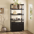 Transitional Wide Reeded Bookshelf With Drawers On Bottom Black Black Mdf Mdf