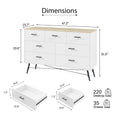 7 Drawer Dresser For Bedroom With Deep Drawers, Wood Dressers & Chest Of Drawers, Modern White Long Dressers For Closet Living Room, 47.2