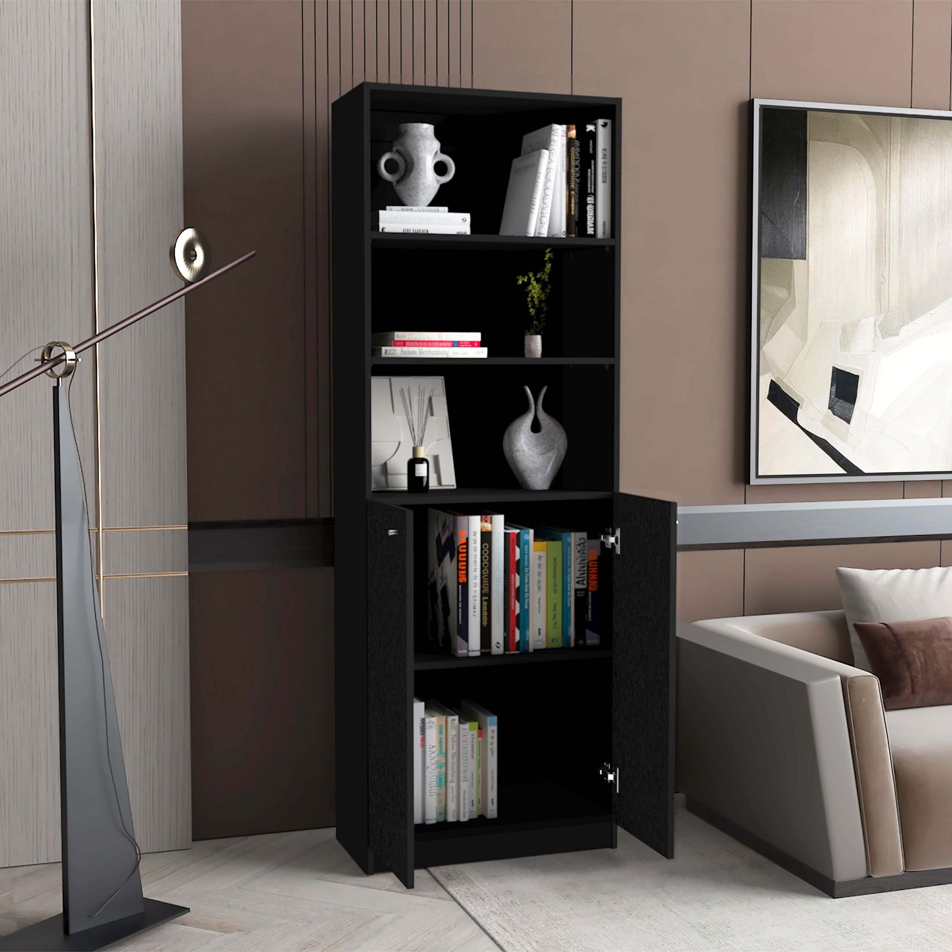 Black 2 Door Bookcase Black Primary Living Space Wood