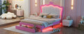 Full Size Upholstered Bed Frame With Led Lights, Modern Upholstered Princess Bed With Crown Headboard, 2 Drawers, Pink White Box Spring Not Required Full Pink White Wood Bathroom Modern Bed Frame Pu