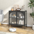 Metal Sideboard Cabinet,Accent Storage Cabinet With 2 Glass Doors,Modern Coffee Bar Cabinet With Adjustable Shelves 154 Lbs Capacity For Kitchen, Living Room And Hallway, Black Accent Chests 1 2 Shelves Antique Black Primary Living Space Glass Doors