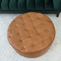 Seletar Tan Leather Ottoman Light Tan Genuine Leather Solid Brown Cocktail Tufted Genuine Leather
