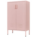 Pink Steel Double Door Cabinet With Handles, With Removable Dividers And Adjustable Height. Suitable For Living Room, Office, Bedroom, Study And Other Places. 3 4 Shelves Pink Metal