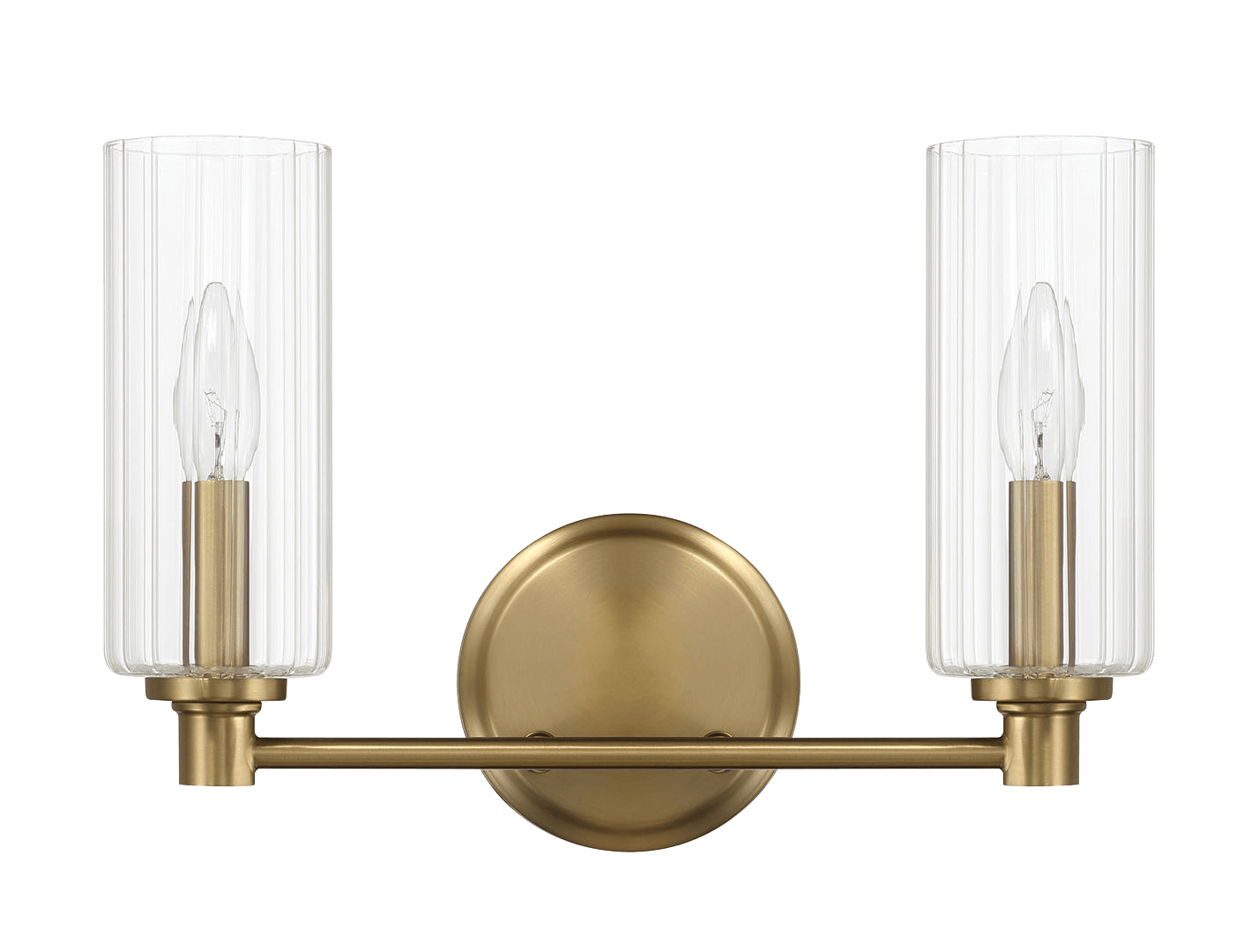 Regal Double Light Vanity With Clear Ribbed Glass Satin Brass Clear,Gold Glass,Metal