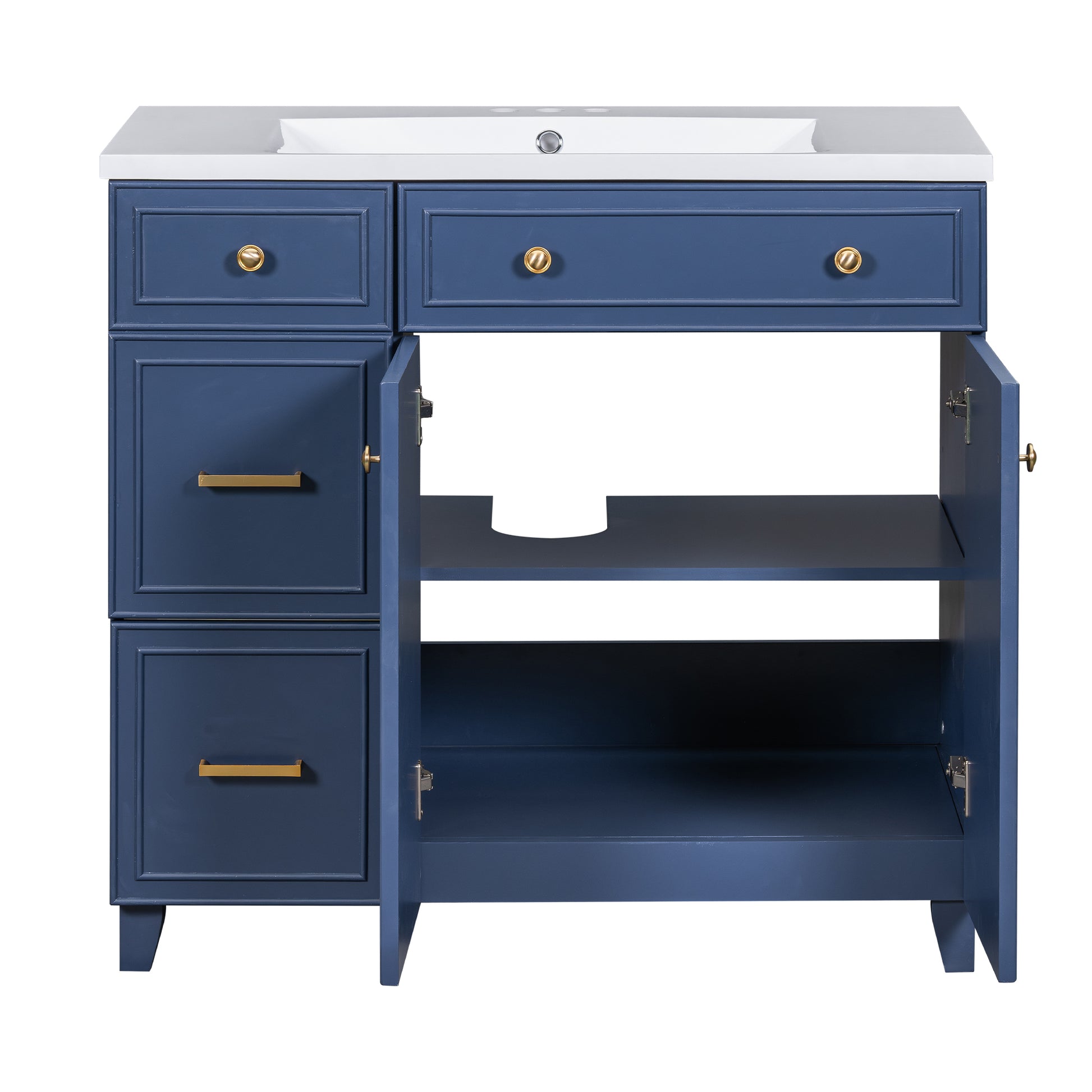 36 Inch Bathroom Vanity, Transitional Style Bathroom Cabinet With Resin Sink, Navy Blue Single Bathroom Cabinet, With 2 Drawers And 1 Adjustable Storage Shelf, 2 Soft Close Doors Navy Blue Solid Wood Mdf Resin