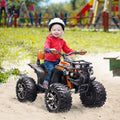 Aosom 12V Kids Ride On Four Wheeler Atv Toy Car With Music, Realistic Headlights, Wide Wheels, Rechargeable Battery Powered, For Boys And Girls, Orange Orange Plastic