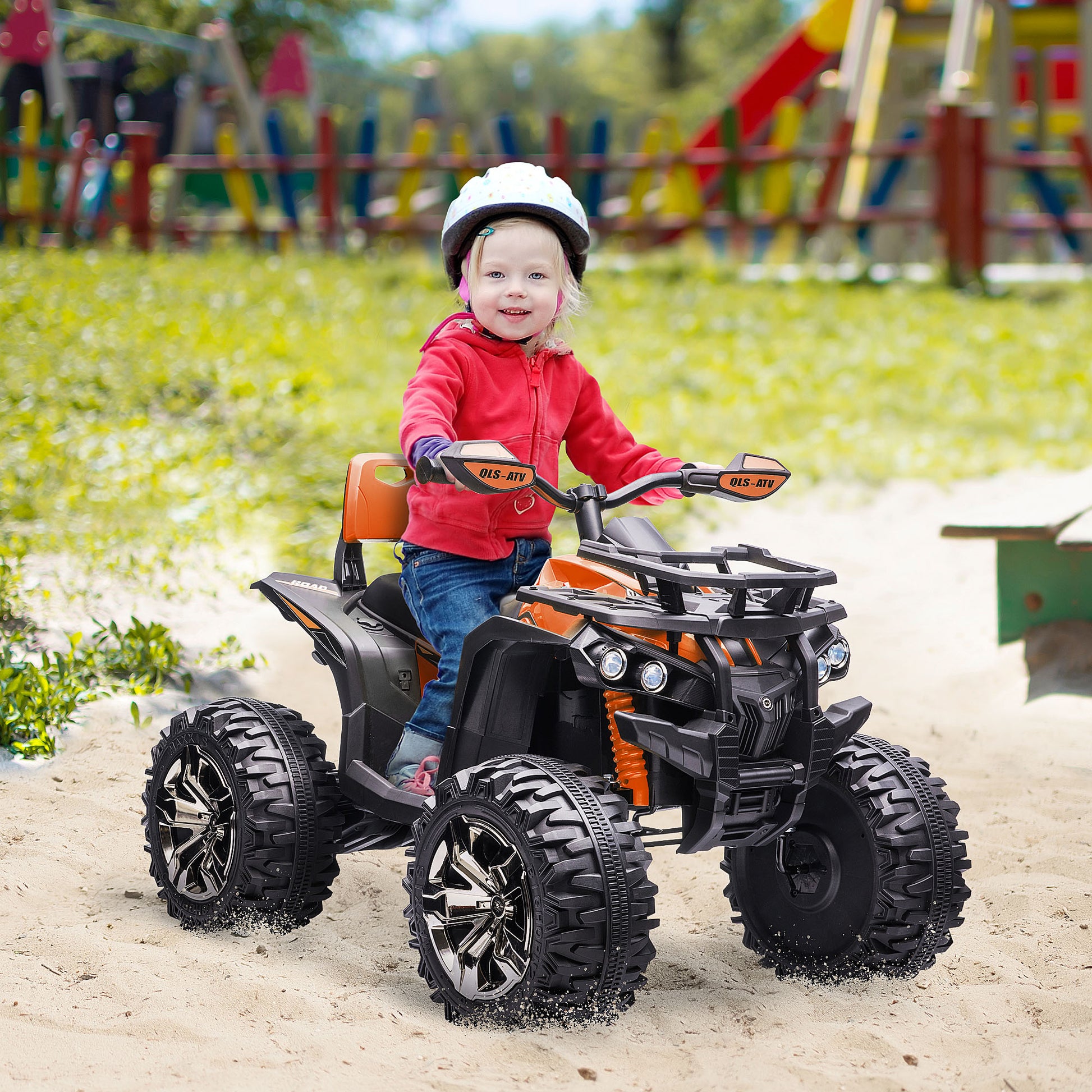 Aosom 12V Kids Ride On Four Wheeler Atv Toy Car With Music, Realistic Headlights, Wide Wheels, Rechargeable Battery Powered, For Boys And Girls, Orange Orange Plastic