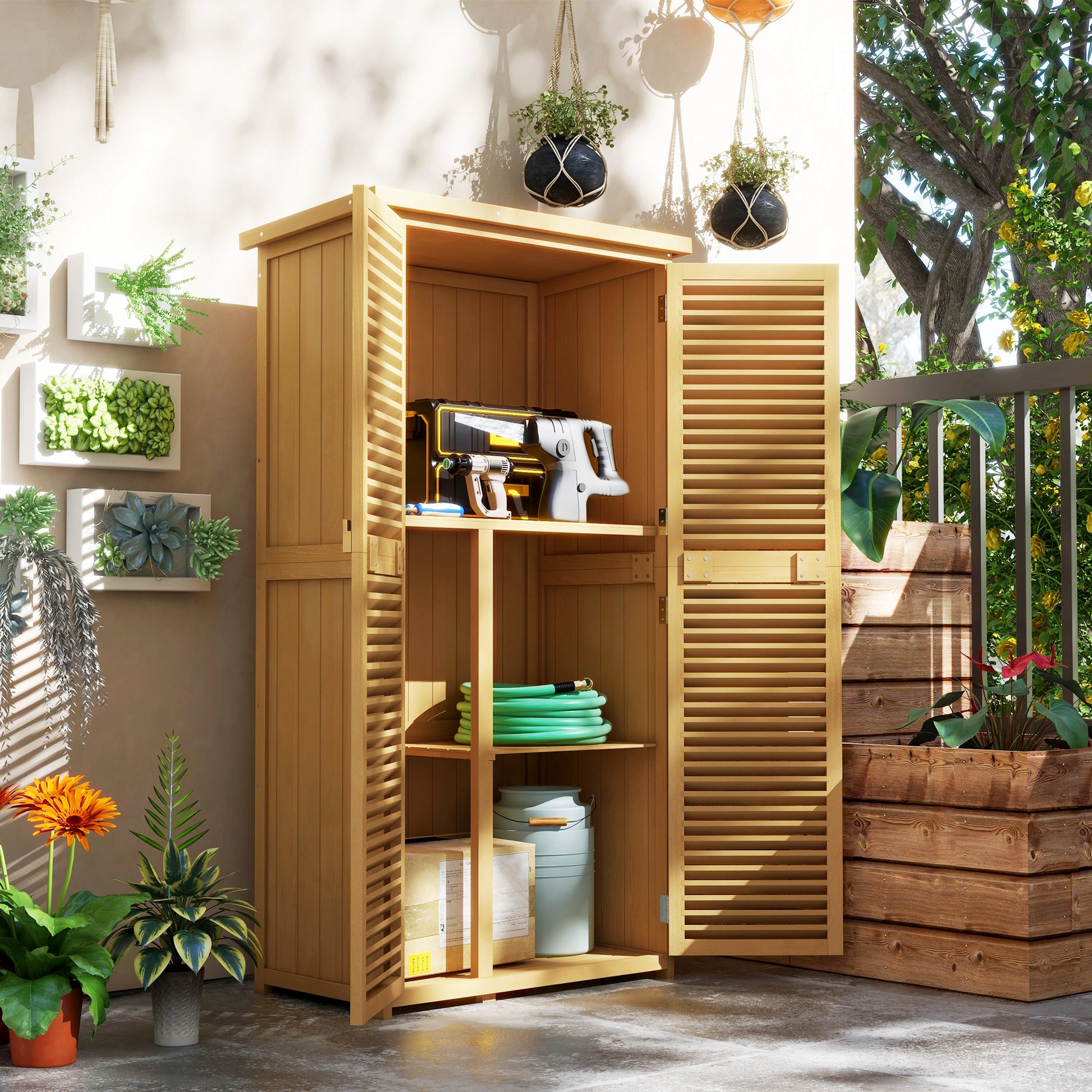 Outsunny 5' X 3' Wooden Outdoor Storage Cabinet, Garden Sheds & Outdoor Storage With Asphalt Roof & 2 Large Wood Doors With Lock, Yellow Yellow Wood