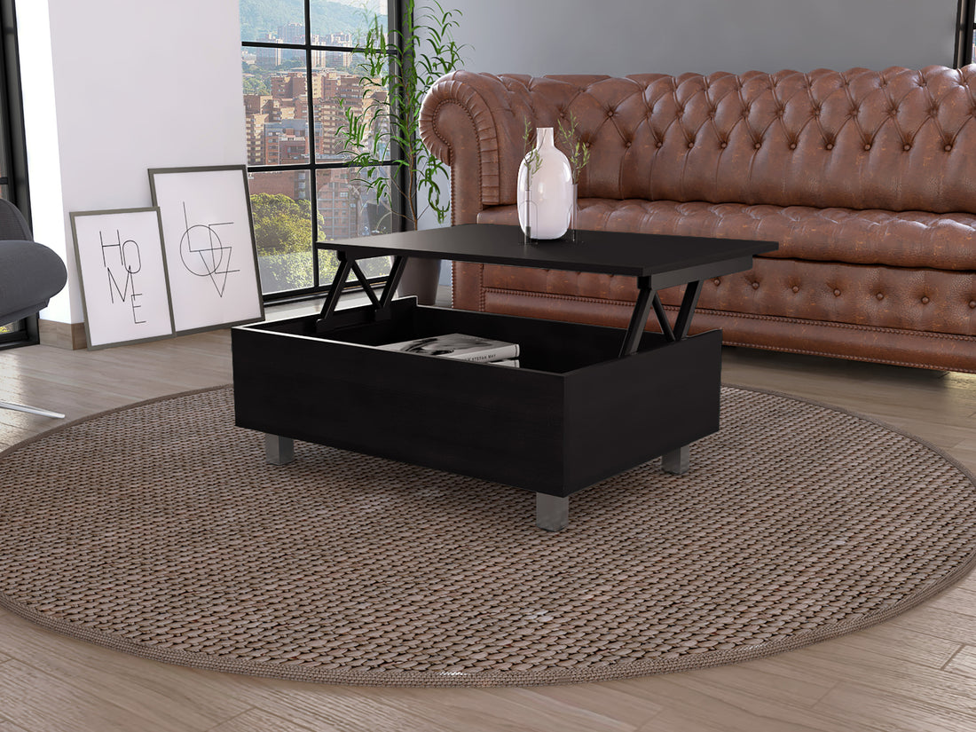 Aran Lift Top Coffee Table, Storage Compartment, Black Black Particle Board Particle Board