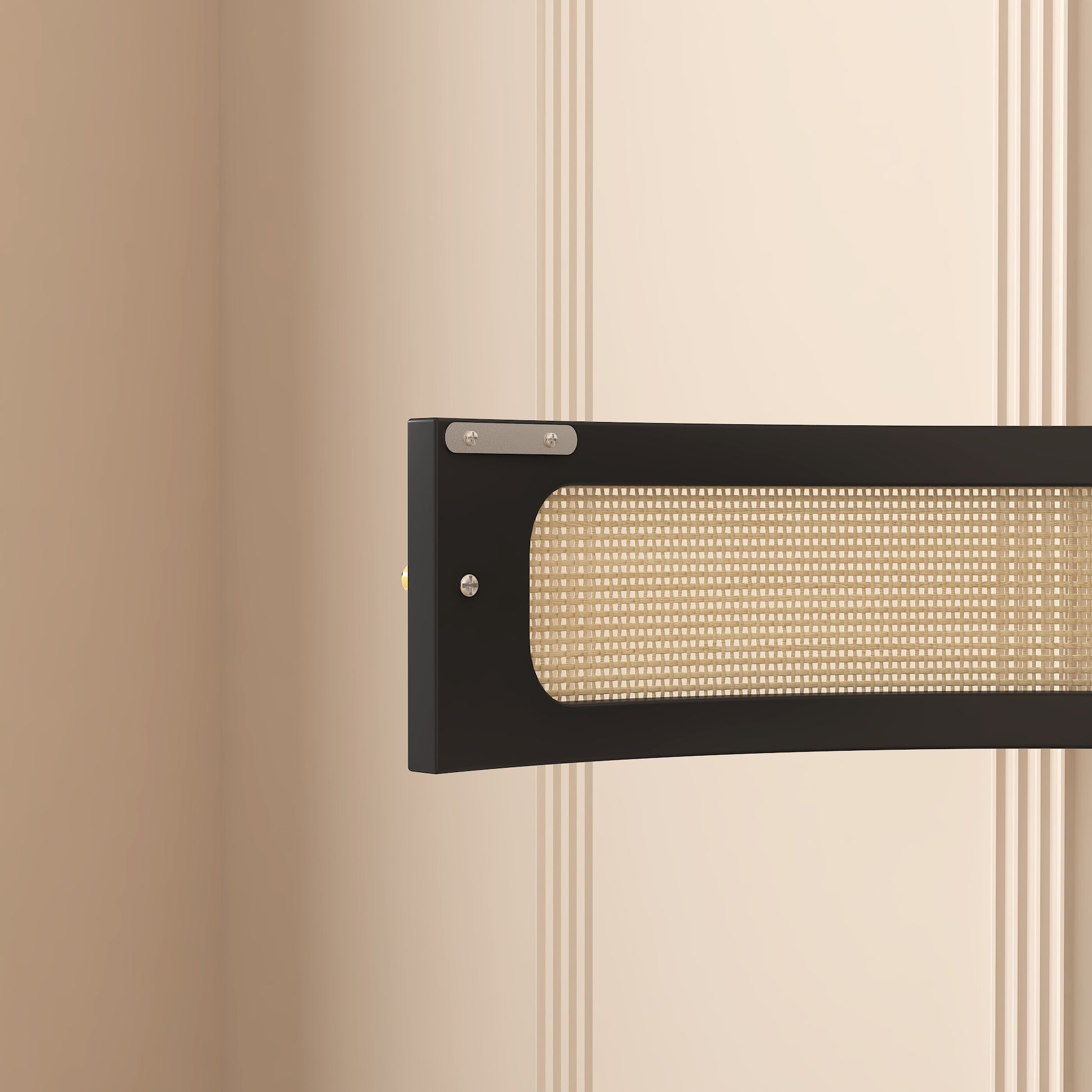 Unique Half Moon Design End Table With Rattan Door,Elegant Semicircle Sofa Side Table With 2 Rattan Storage Cabinet And Bottom Shelf For Living Room, Bedroom Black Primary Living Space Boho Freestanding Semicircular Drawers Coffee & End Tables Polished