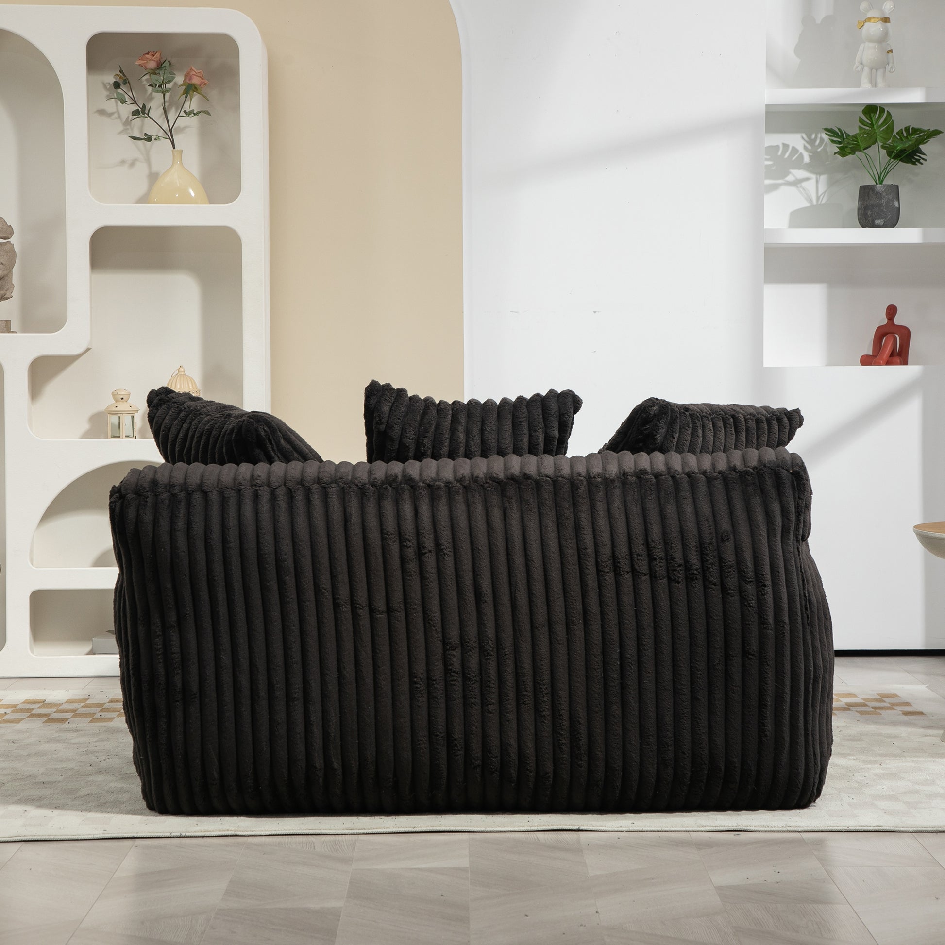 Coolmore Corduroy Lazy Sofa With 3 Back Pillows,Comfy Sofa Deep Seat Couch For Living Room,Club Black Black Primary Living Space Foam Corduroy 1 Seat