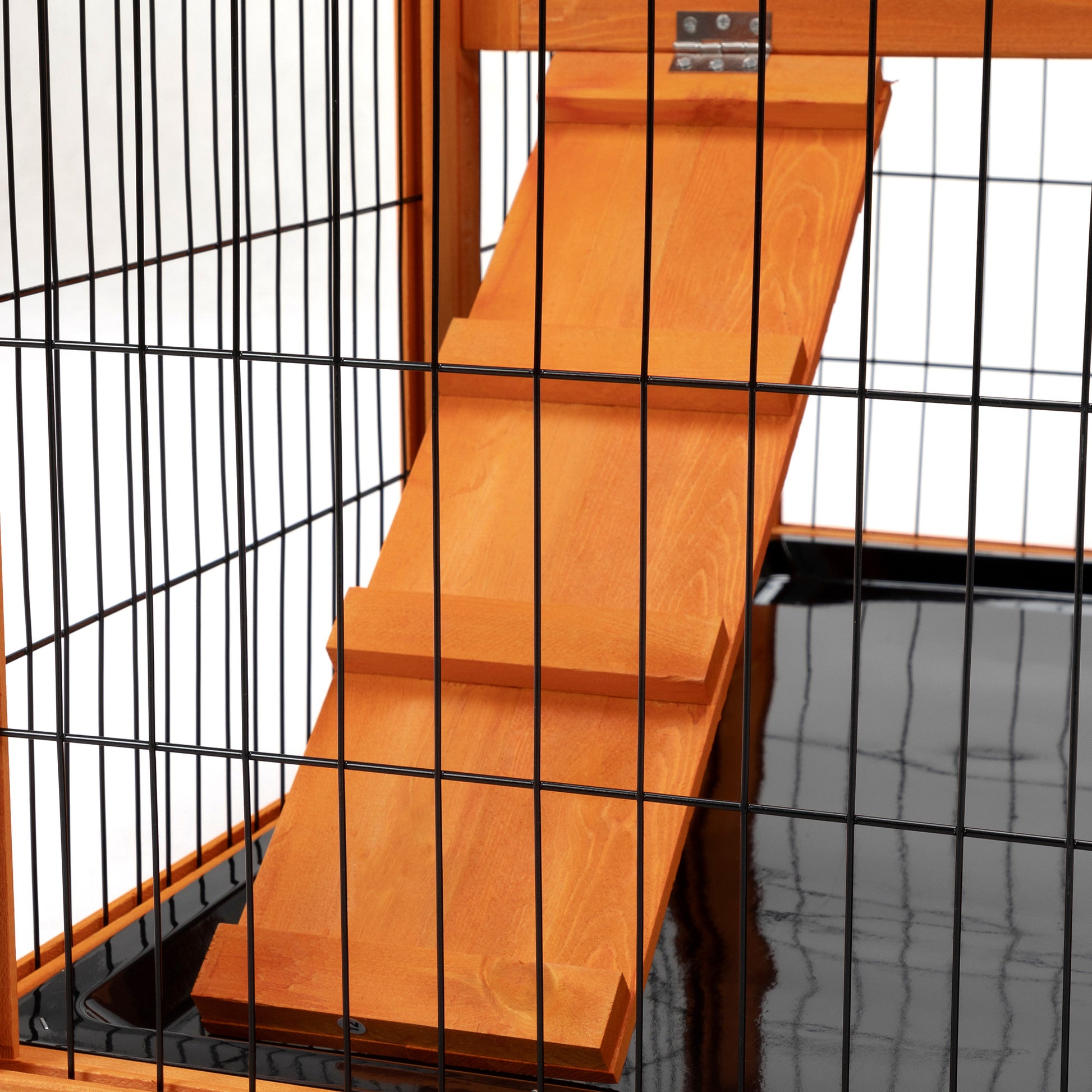 Detachable Rabbit Hutch With Removable Tray And Rolling Casters, Orange Orange Pine