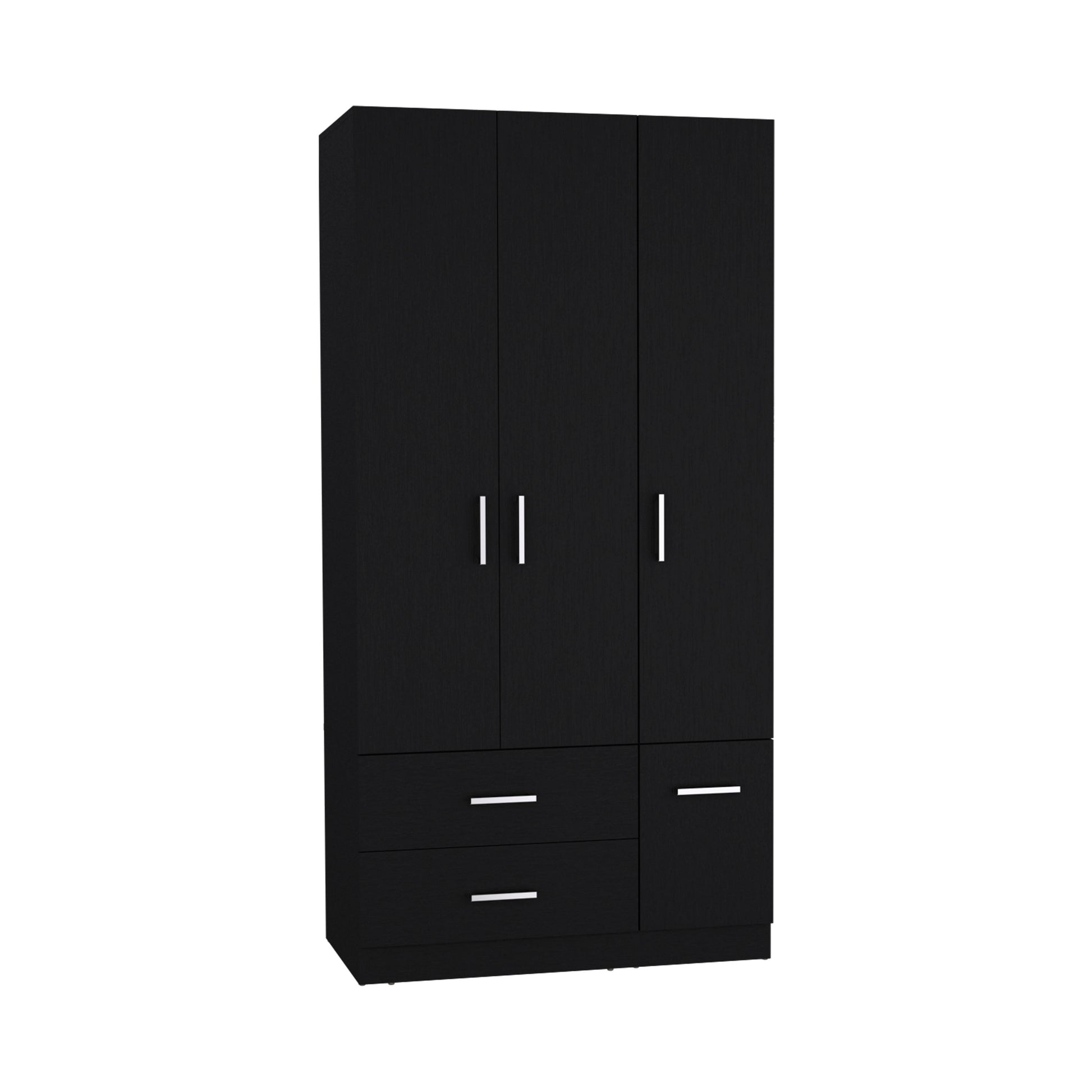 Armoire Wardrove 71", 4 Doors, Hanging Rod, 3 Cabinets, 6 Shelves, Black Black Solid Wood Mdf Engineered Wood