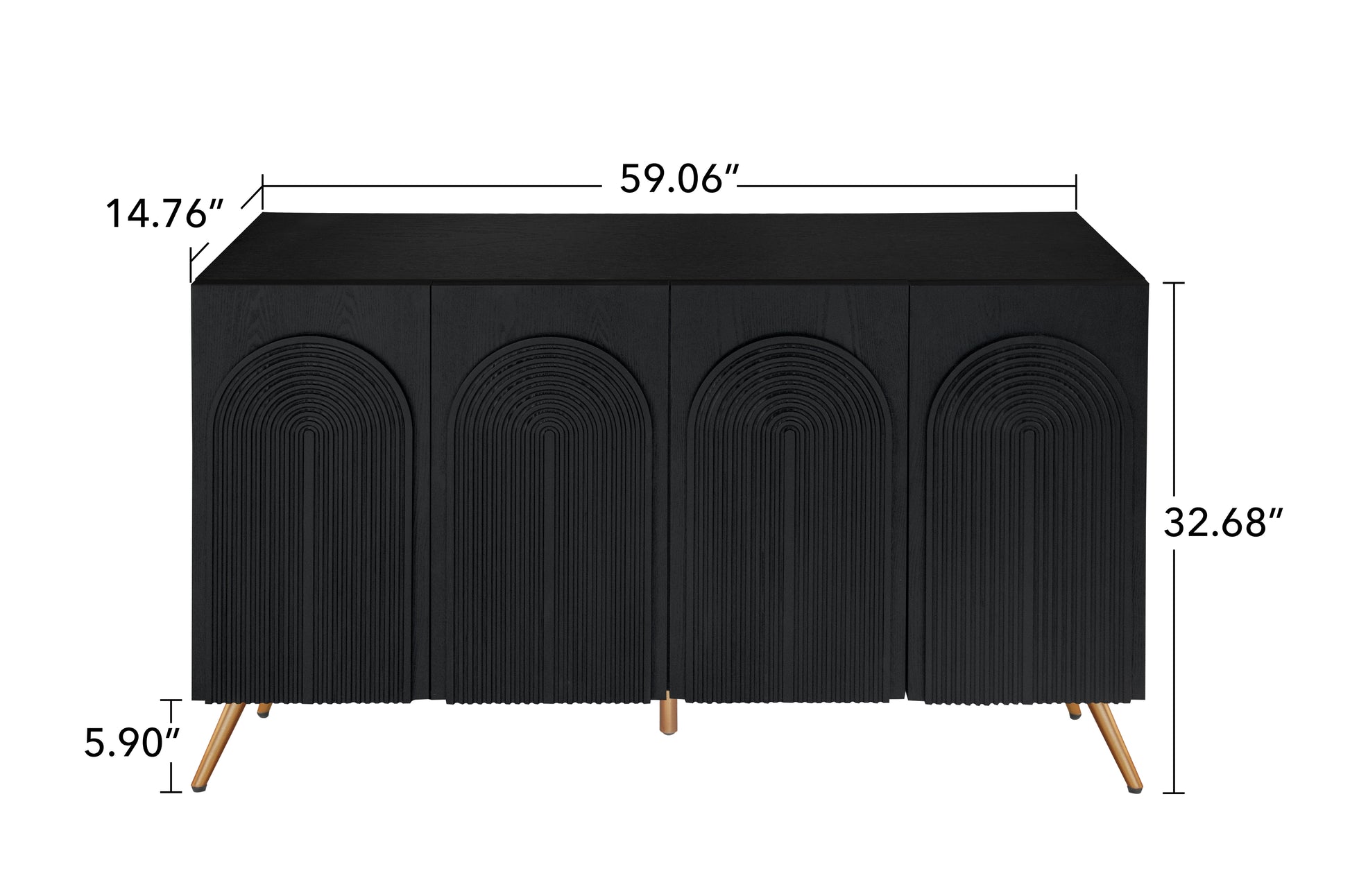 Arch 3D Carved 4 Door Sideboard ,Sideboard Buffet Cabinet With Storage ,Modern Coffee Bar Cabinet With Adjustable Shelf For Living Room Diningroom & Kitchen Black Modern Mdf