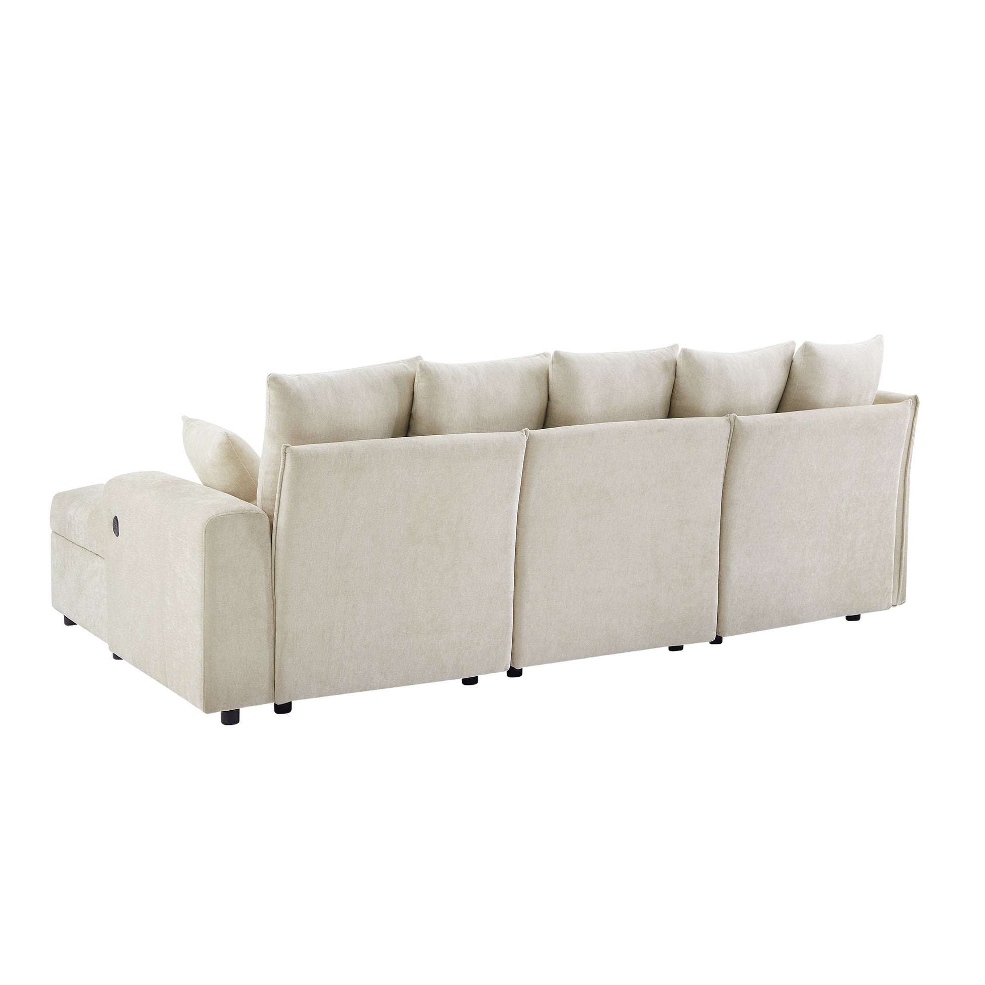 96.45"Sectional Sofa Modular Sofa Couch With Three Usb Ports, A Removable Storage Ottoman And Five Back Pillows For Living Room, Beige Beige Foam Chenille 4 Seat