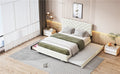 Queen Size Upholstered Platform Bed With Twill Headboard, Pullout Bed And Two Drawers, Flannel, Beige Queen Beige Mdf Lvl