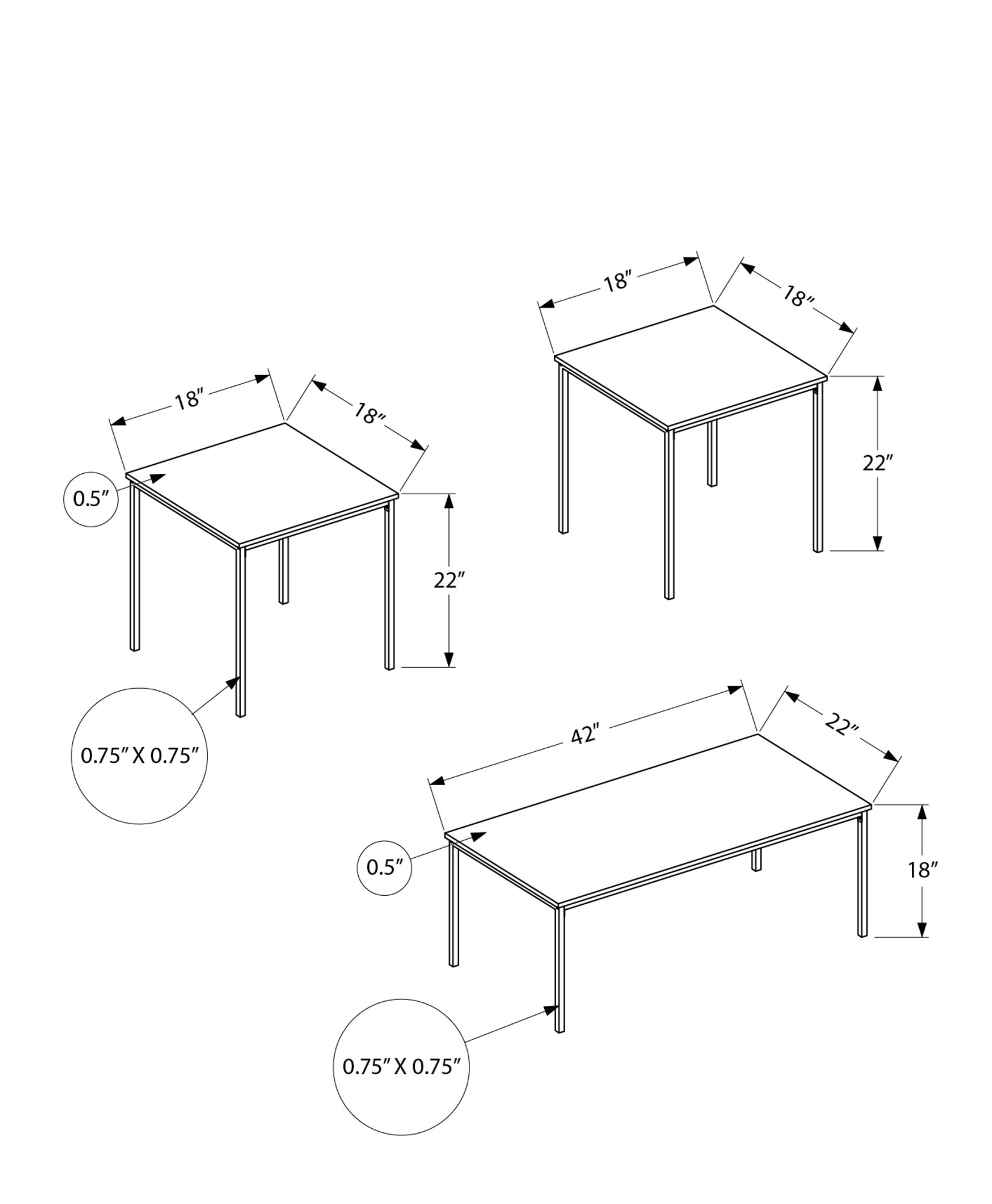 Table Set, 3Pcs Set, Coffee, End, Black Metal, White Marble Look Laminate, Contemporary, Modern White Particle Board