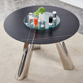 A 42 Inch Burn Stone Round Table With Stainless Steel Legs Can Accommodate 4 Or 6 Diners Black Natural Sintered Stone,Stainless Steel