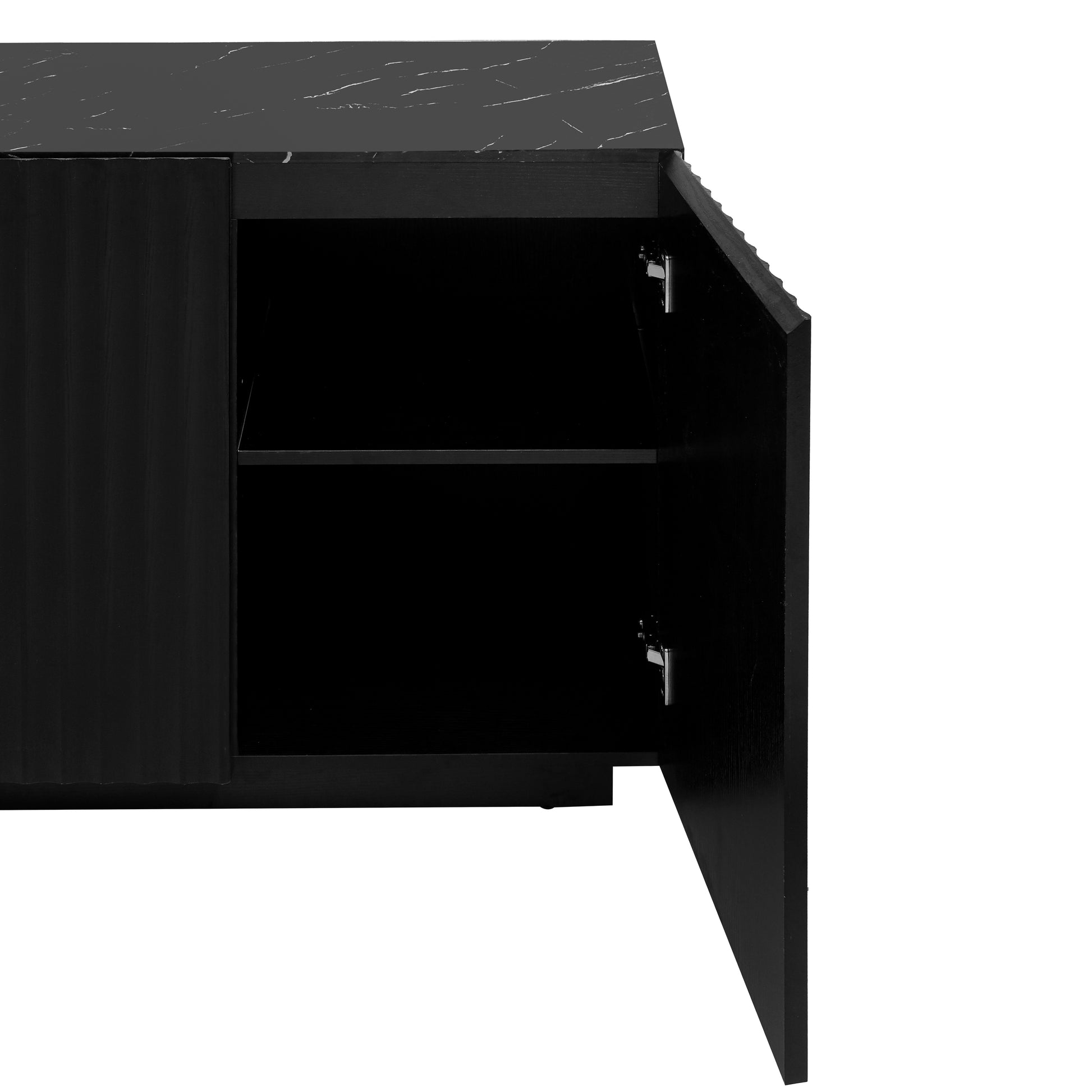 Led Carved Line 3 Door Storage Cabinet,Sideboard Buffet Cabinet With Adjustable Shelf,Large Storage Accent Cabinet For Living Room,Dining Room,Bedroom 5 Or More Shelves Black Primary Living Space Adjustable Shelves Luxury,Modern Particle Board Mdf