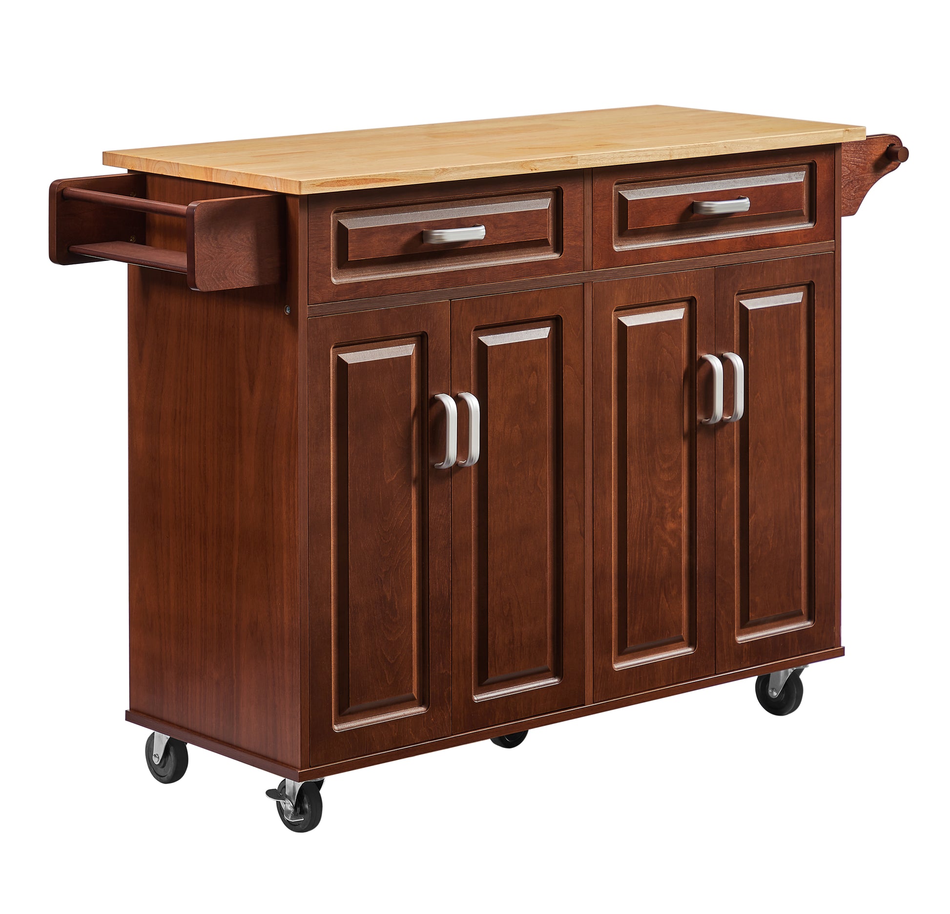 Mobile Kitchen Island Cart With 2 Drawers Brown Particle Board