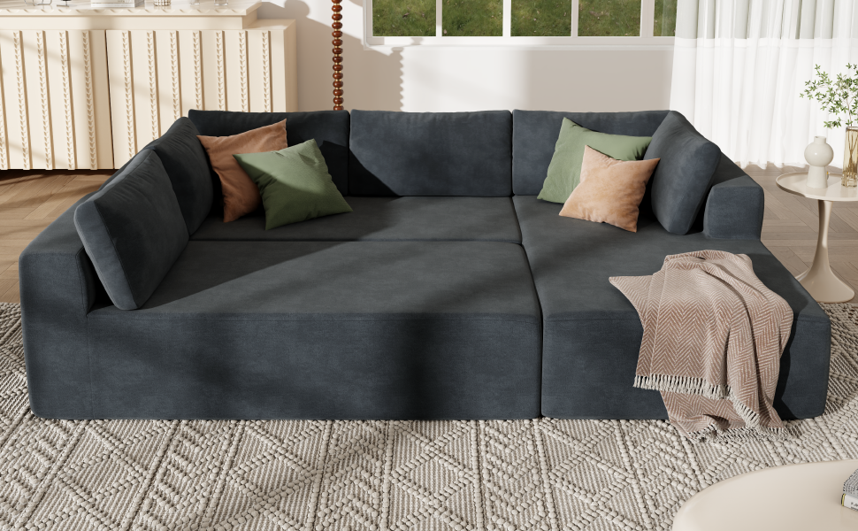 Modern Large Modular Sectional Sofa For Living Room, Bedroom, Salon, 3 Piece Free Combination Gray Polyester 3 Seat