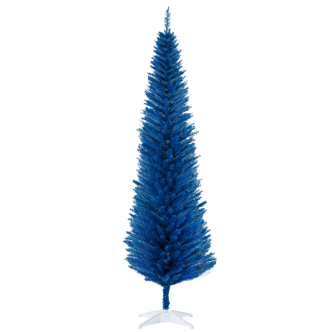 Homcom 7' Artificial Pencil Christmas Tree, Slim Xmas Tree With 499 Realistic Branch Tips And Plastic Stand, Blue Blue Plastic