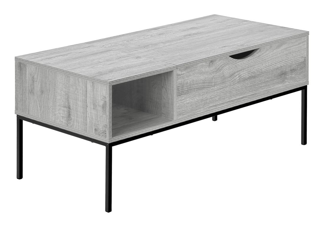 Coffee Table, 42" L, Rectangular, Cocktail, Lift Top, Grey, Black Metal, Contemporary, Modern Grey Particle Board