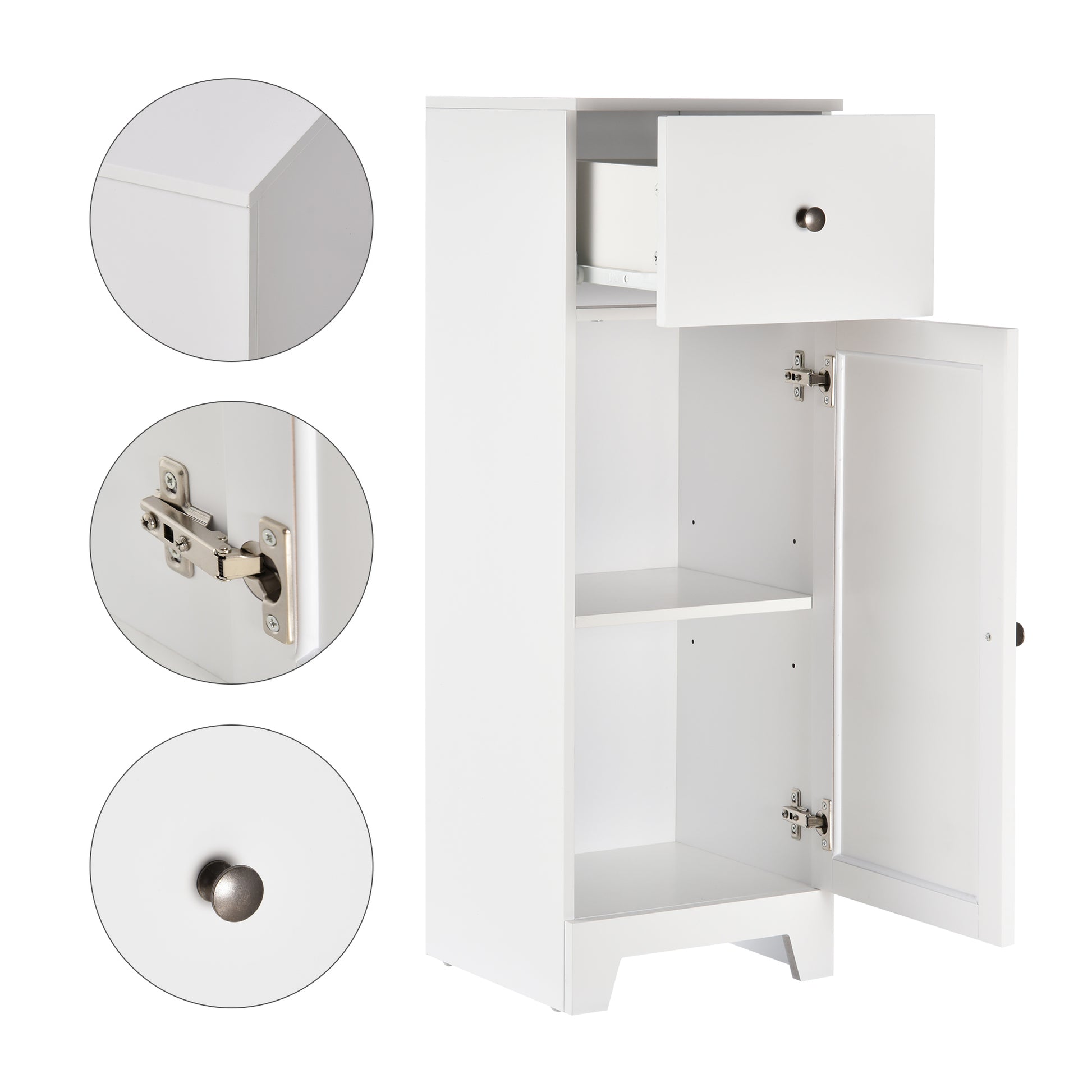 Kleankin Short Bathroom Storage Cabinet, Cabinet Organizer With 1 Drawer And Adjustable Shelf For Living Room, White White Mdf