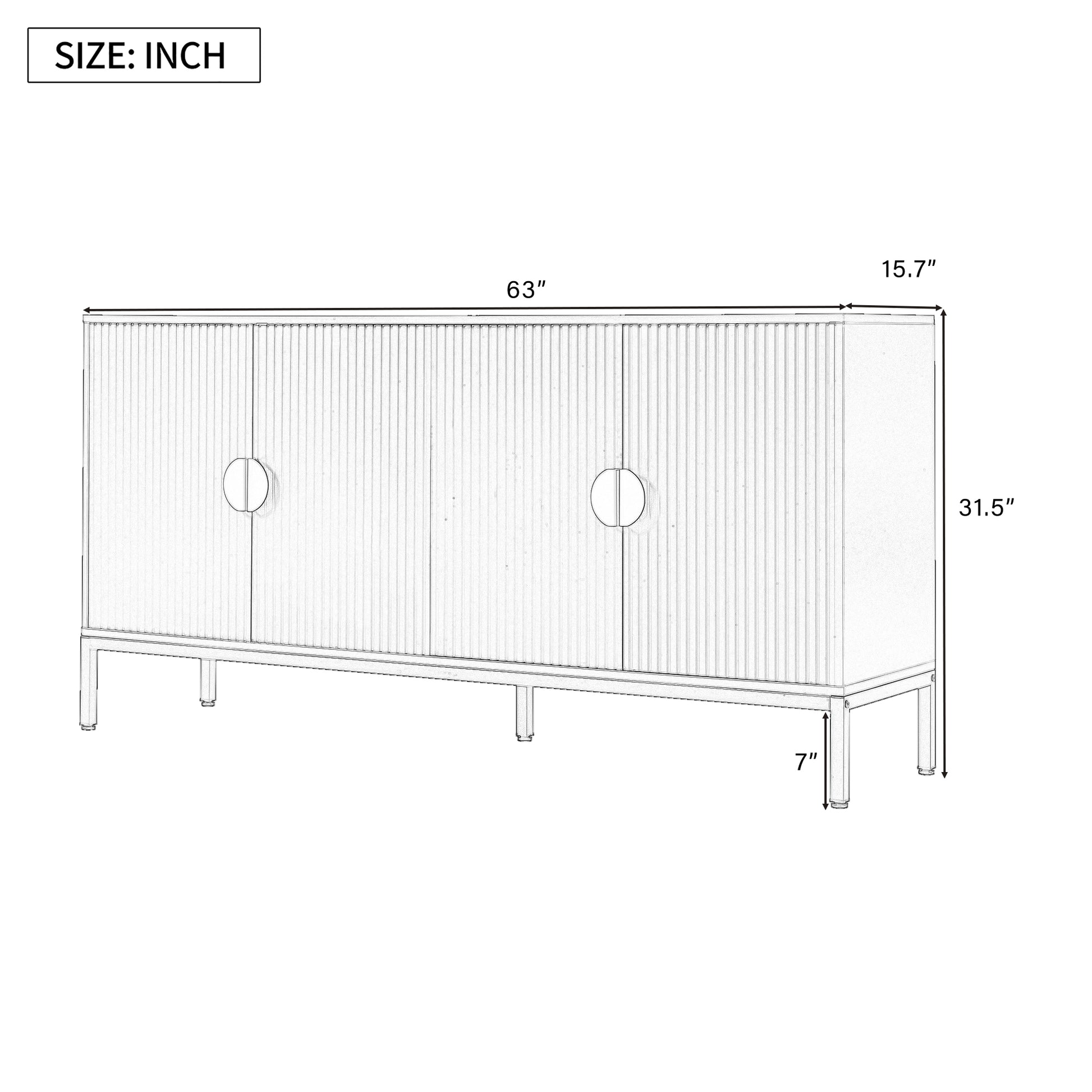 Exquisite Vertical Striped Four Door Sideboard With Sturdy Metal Legs And Semi Circular Handles, Suitable For Study, Entryway And Living Room Black Primary Living Space American Design Mdf