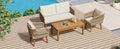 4 Piece Patio Conversation Set, Solid Wood Loveseat, 2 Chairs And Table, Outdoor Conversation Group With Cushions For Backyard, Poolside, Garden Beige Cushion Natural Rope Beige Natural Woven Rope